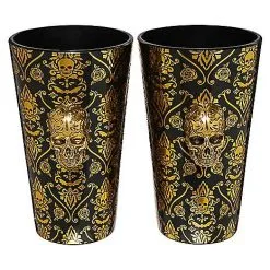 Spirit Halloween Gothic Noir Skull Glass Set 2 Pack - 16 Oz.