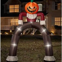 Spirit Halloween 12 Ft Light-Up Pumpkin Scarecrow Inflatable Archway